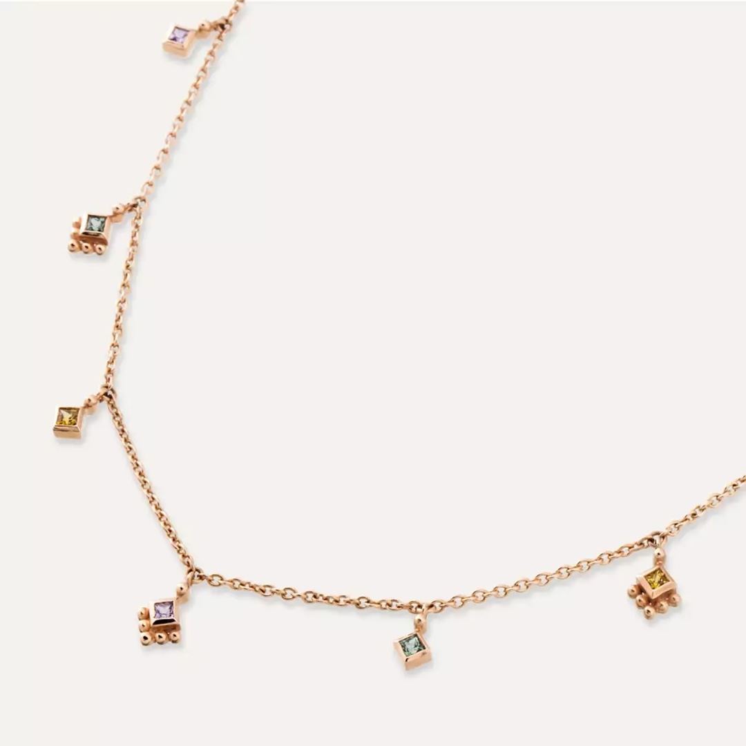 Cassiopeia Multicolor Safir Taşlı Rose Altın Kolye