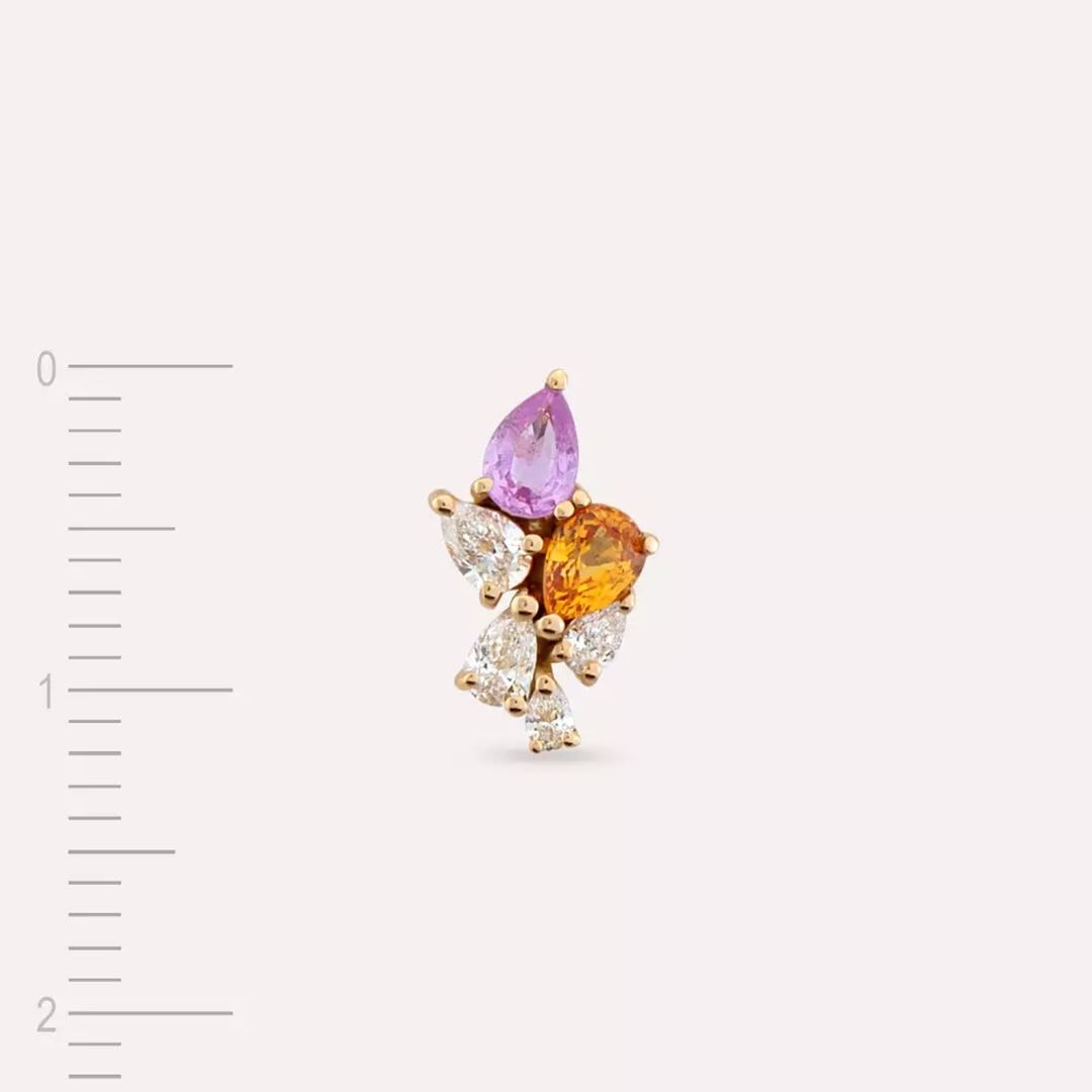 Sheaf Pırlanta ve Multicolor Safir Taşlı Rose Altın Tek Küpe