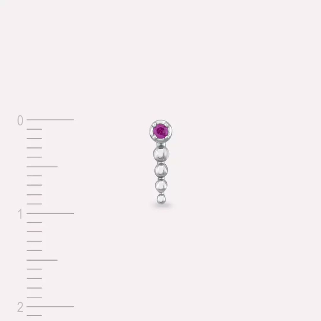Point Pink Safir Taşlı Beyaz Altın Tek Küpe