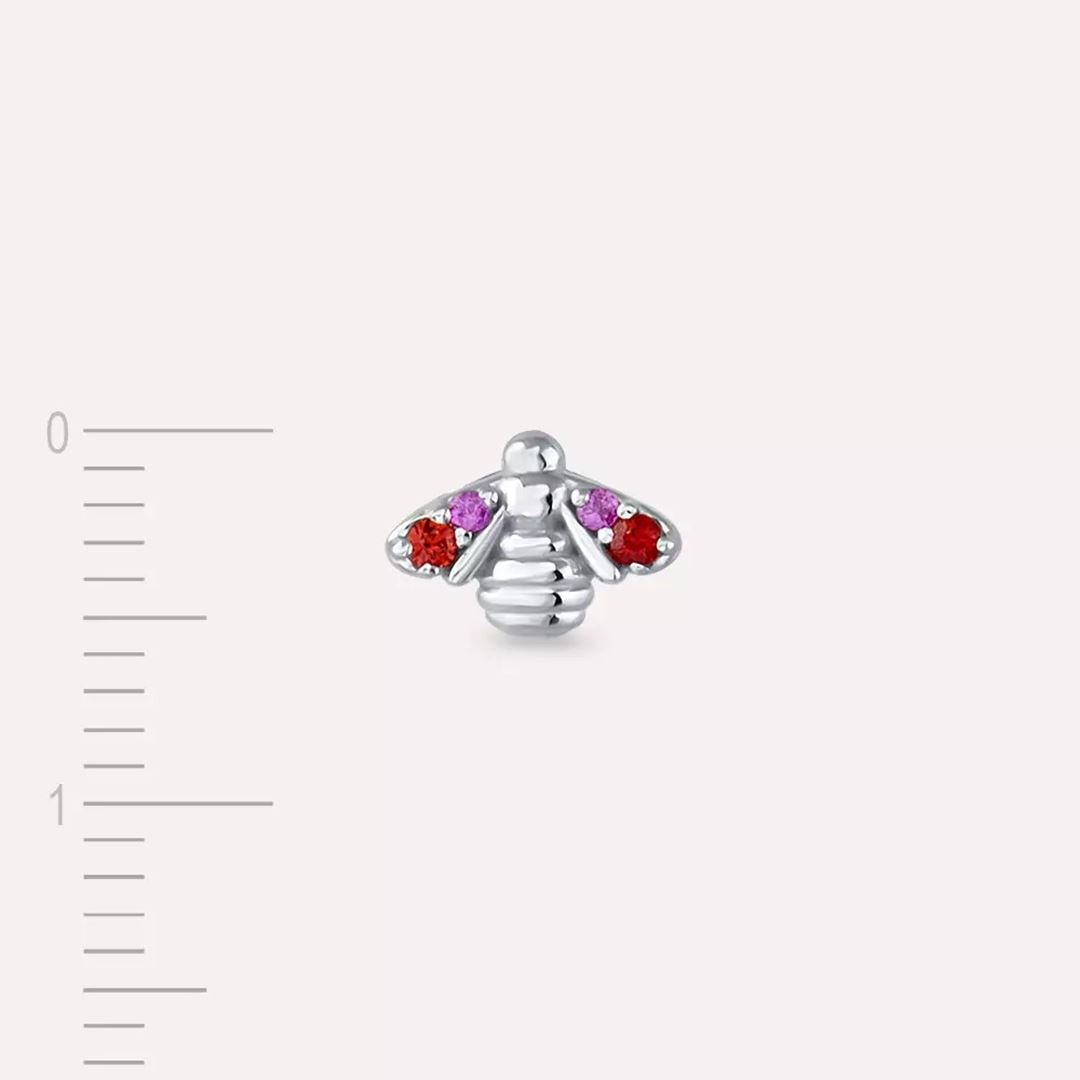 Bee Multicolor Safir Taşlı Beyaz Altın Küpe