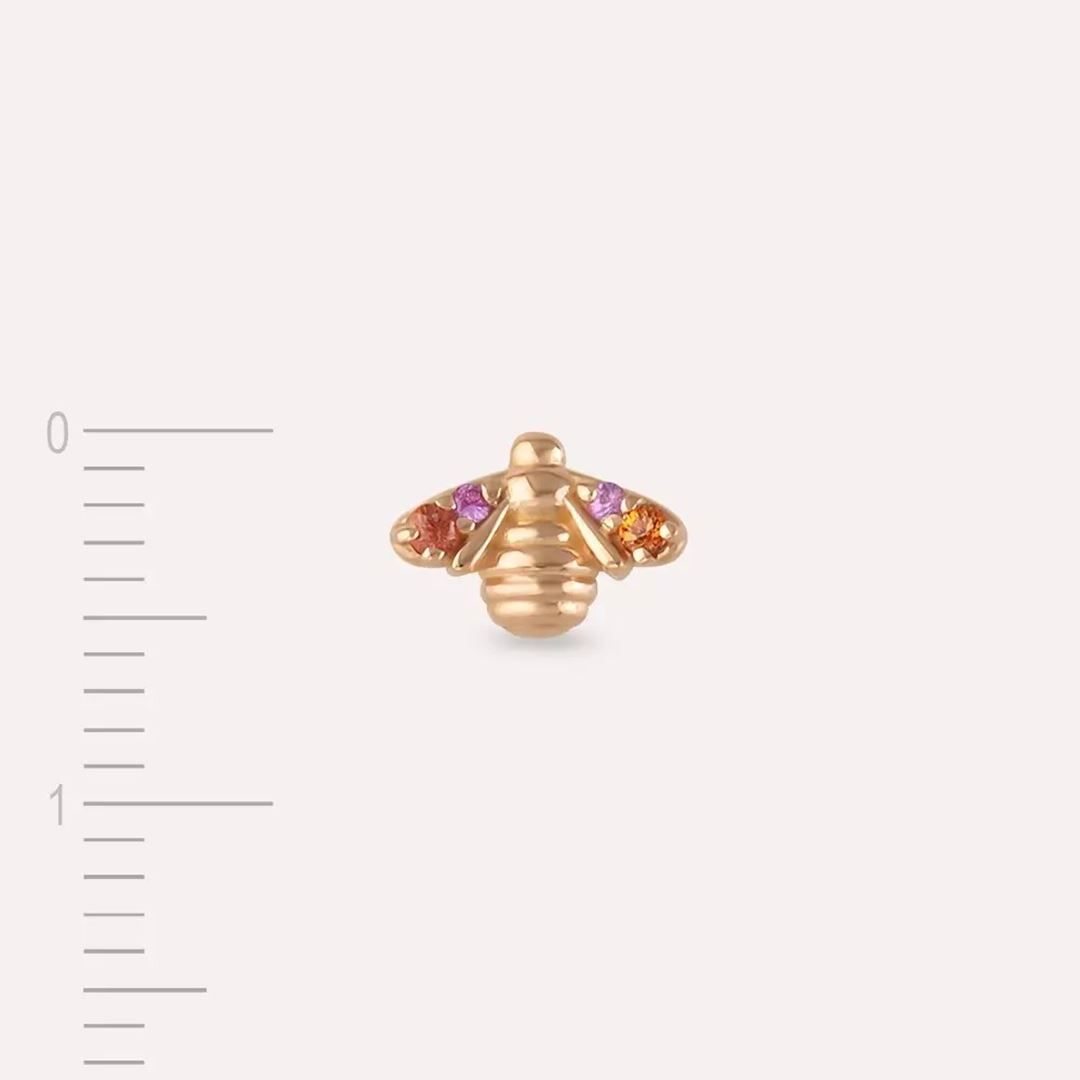 Bee Multicolor Safir Taşlı Rose Altın Tek Küpe