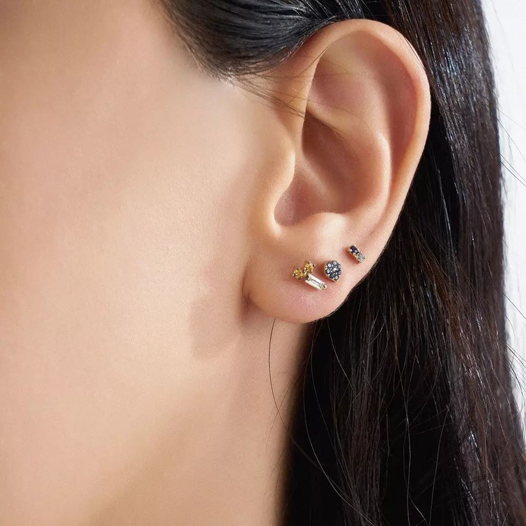 Micra Baget Pırlanta ve Orange Safir Taşlı Mini Tek Küpe