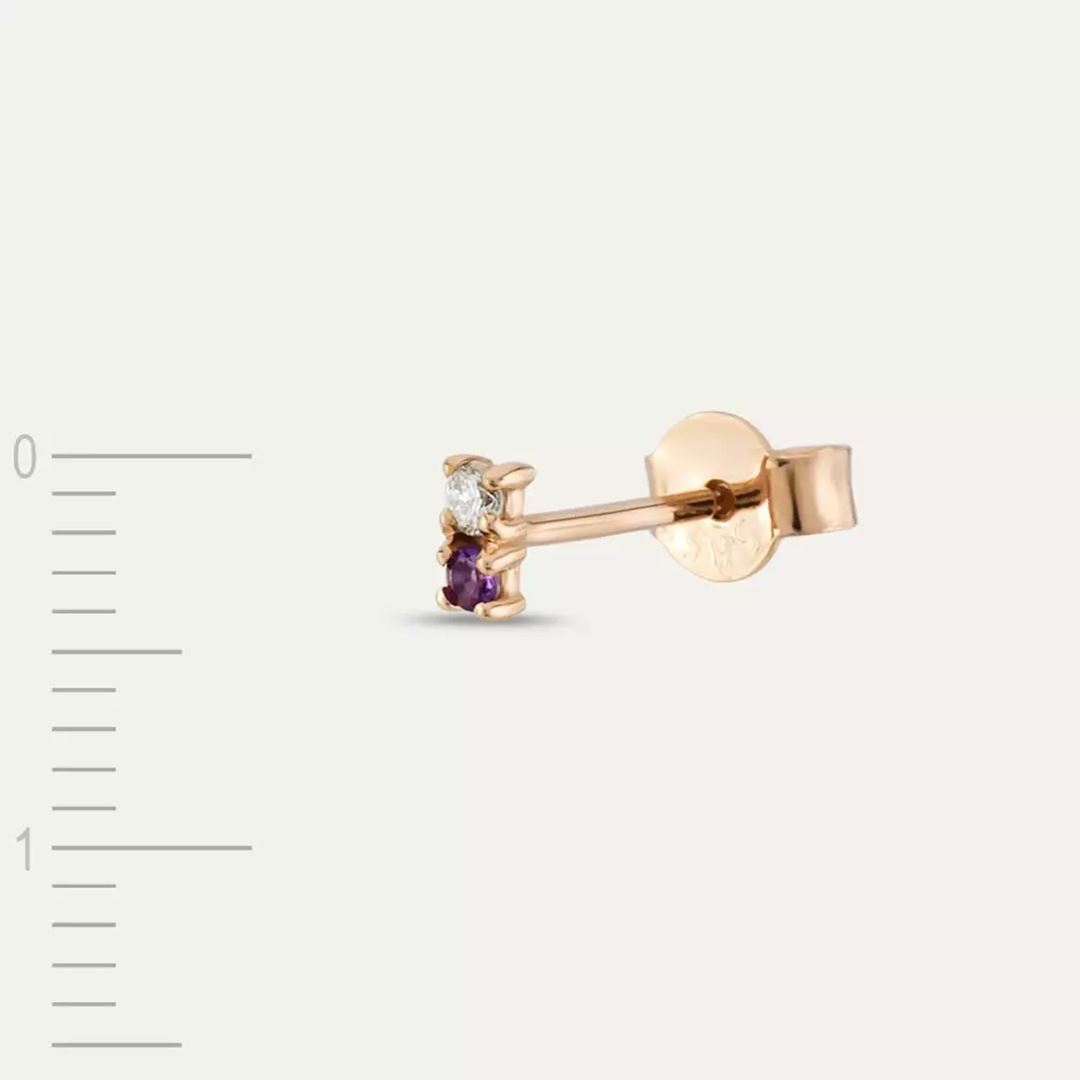Mild Pırlanta ve Ametist Taşlı Mini Tek Küpe