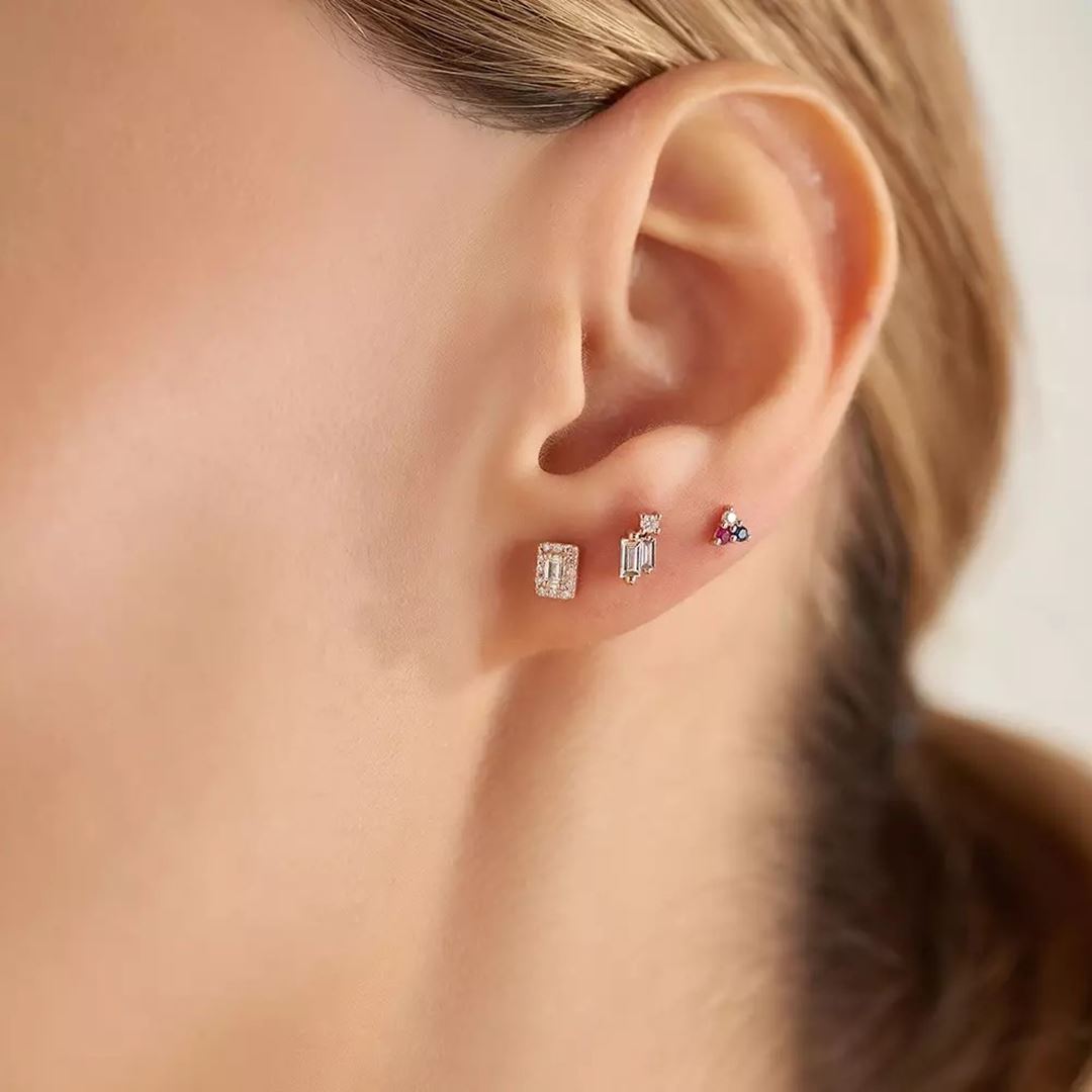 Triangle Pırlanta, Safir ve Yakut Taşlı Mini Tek Küpe