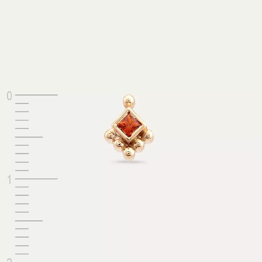 Hue Orange Safir Taşlı Rose Altın Tek Küpe