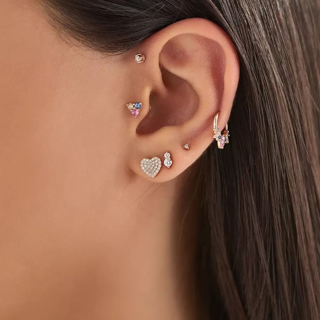 Sirius Mini Pırlanta Taşlı Rose Altın Küpe