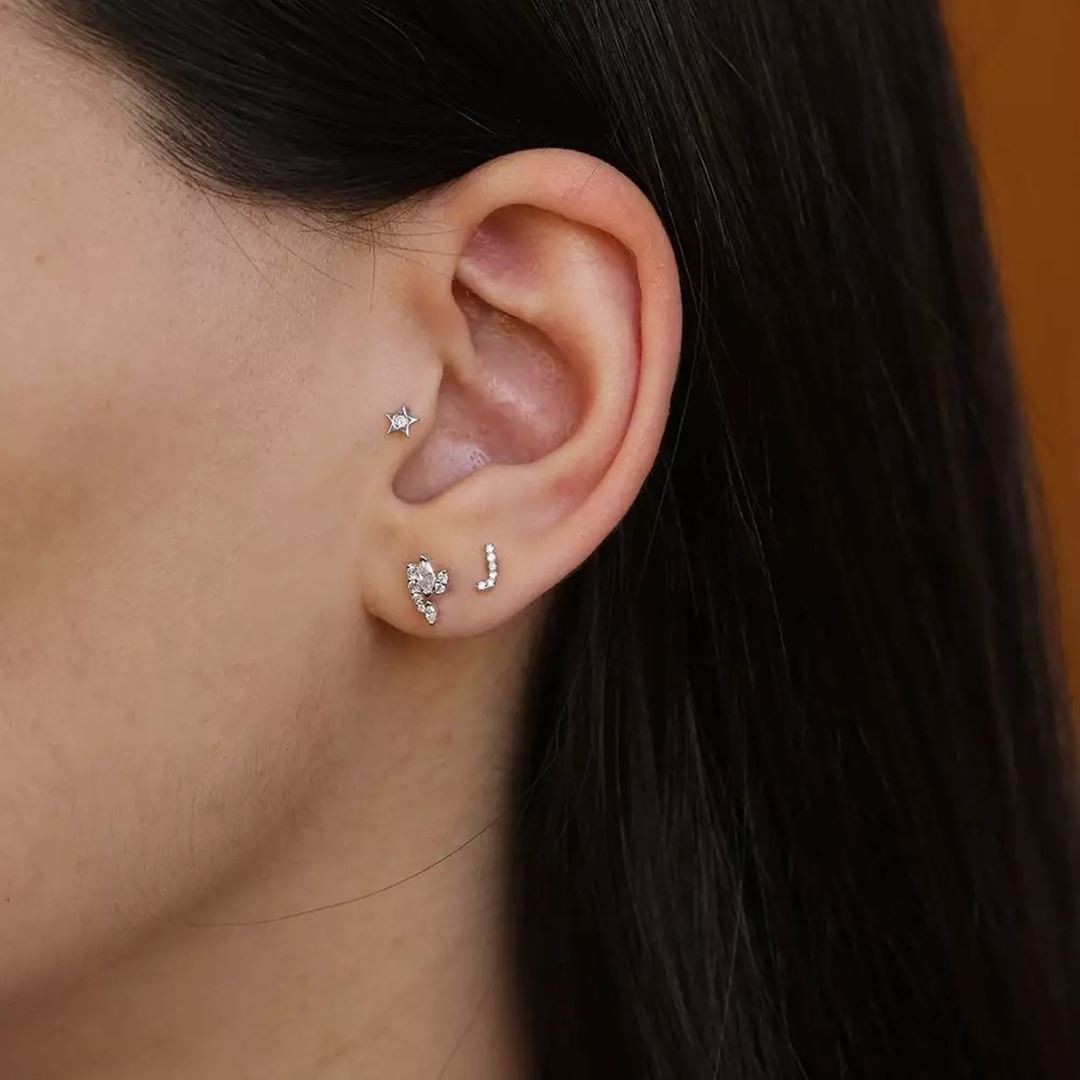 Visal Pırlanta Taşlı Beyaz Altın Tek Küpe