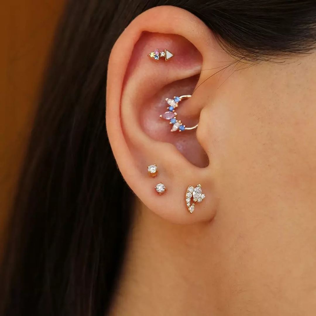 Visal Pırlanta Taşlı Rose Altın Tek Küpe