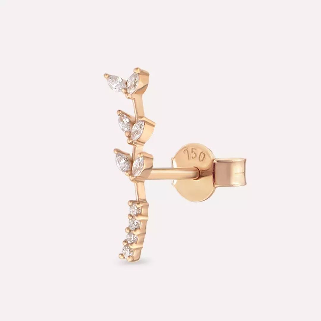 Ravina Pırlanta Taşlı Rose Altın Tek Küpe