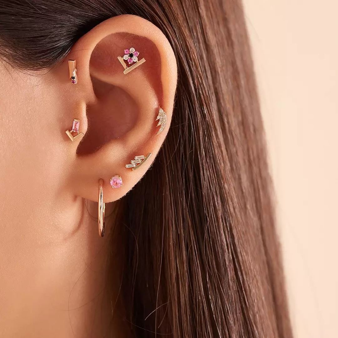 Traverse Pırlanta Taşlı Rose Altın Tek Küpe