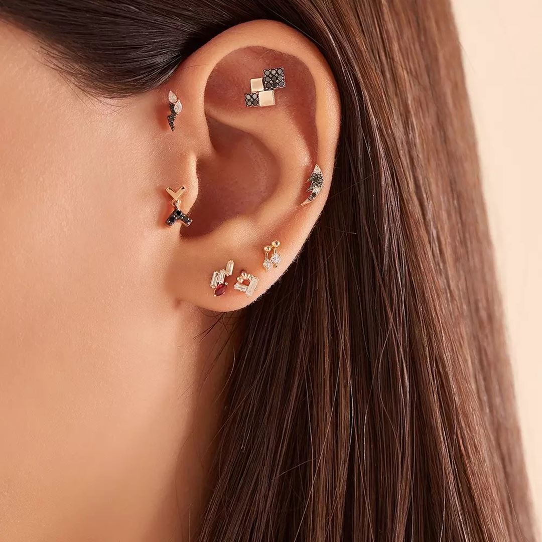 Mini Pulse Prenses Kesim Pırlanta Taşlı Rose Altın Tek Küpe