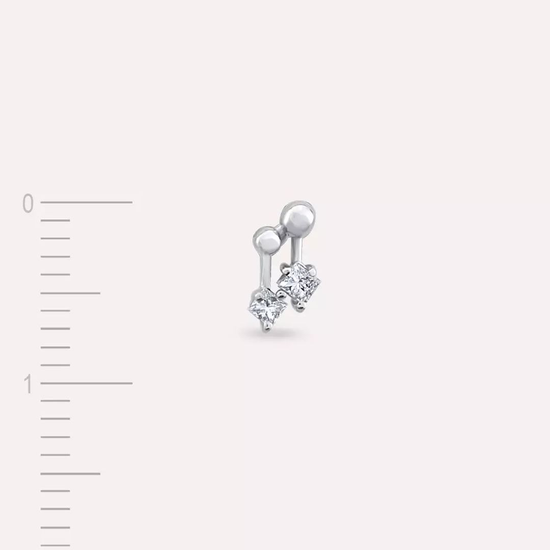 Mini Pulse Prenses Kesim Pırlanta Taşlı Beyaz Altın Tek Küpe