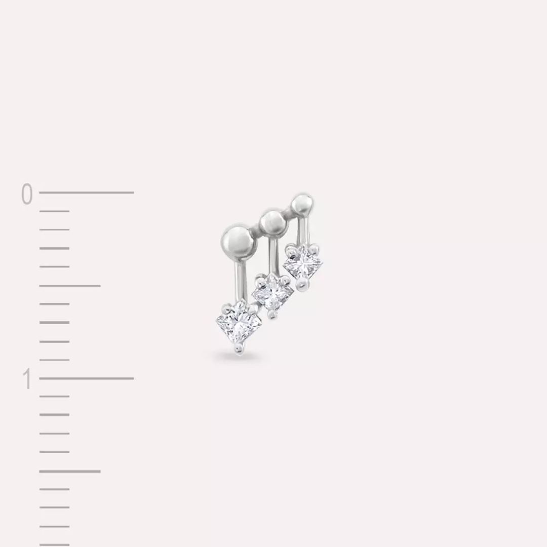 Pulse Prenses Kesim Pırlanta Taşlı Beyaz Altın Altın Tek Küpe