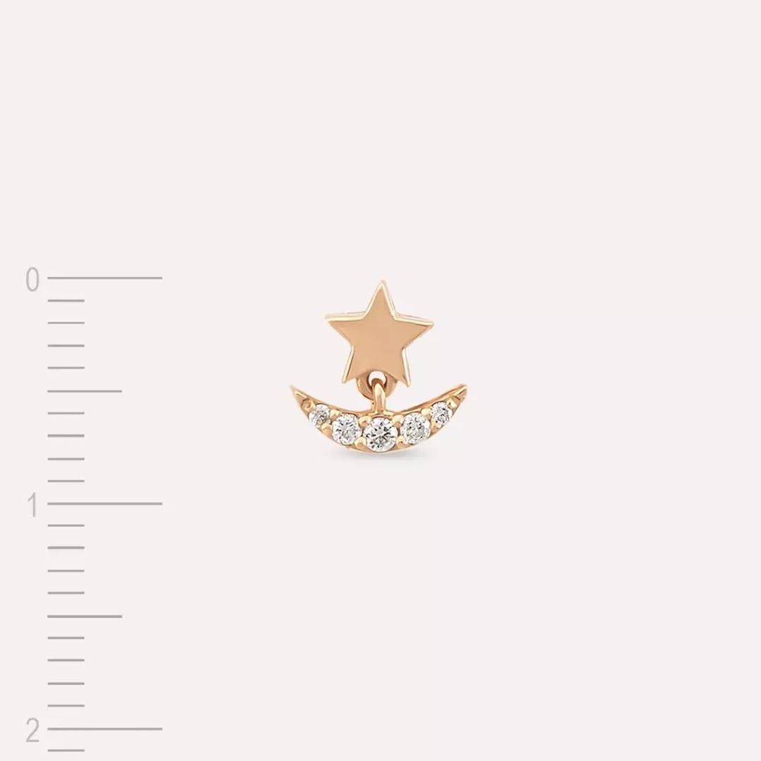 Aster Pırlanta Taşlı Rose Altın Tek Küpe