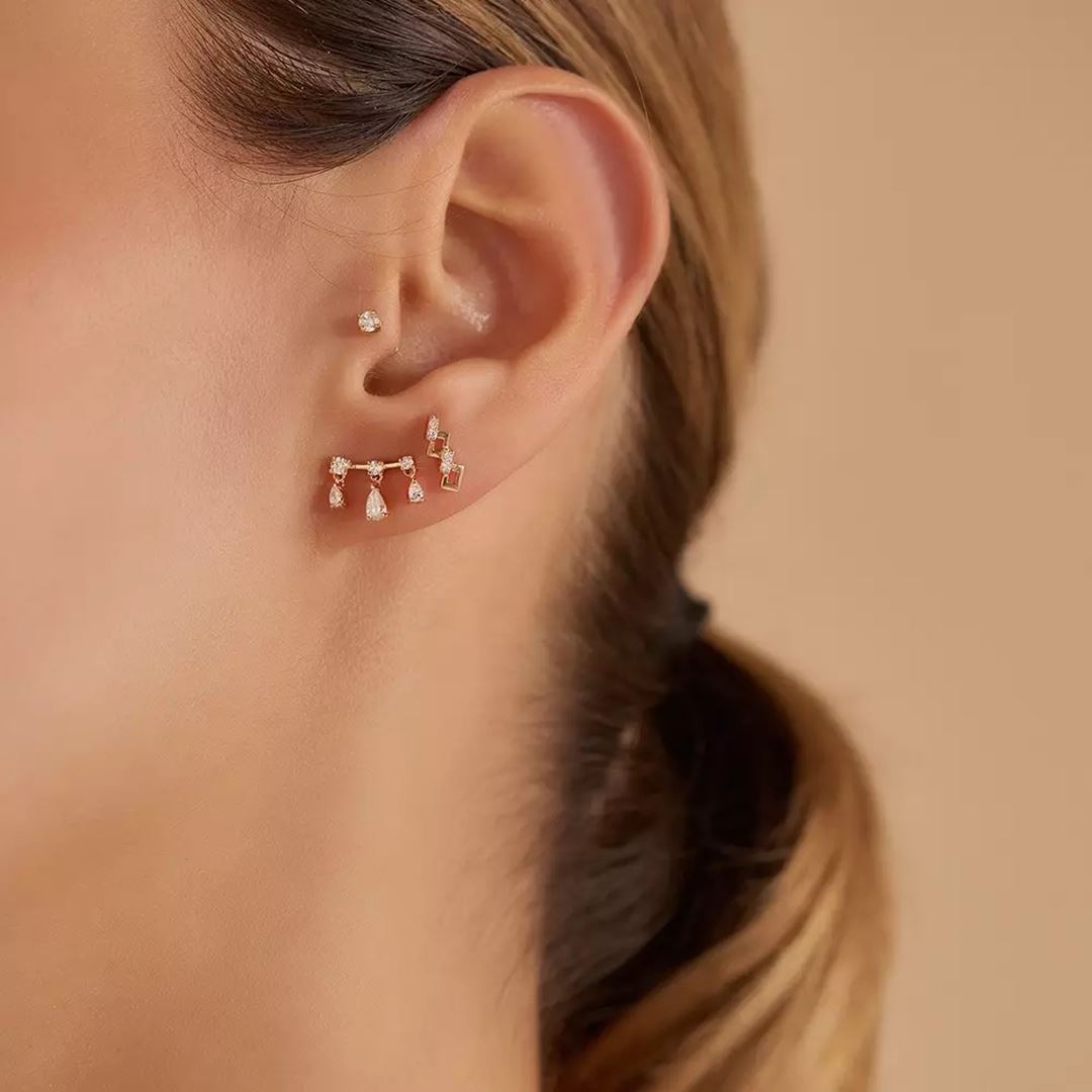 Shake Pırlanta Taşlı Rose Altın Tek Küpe