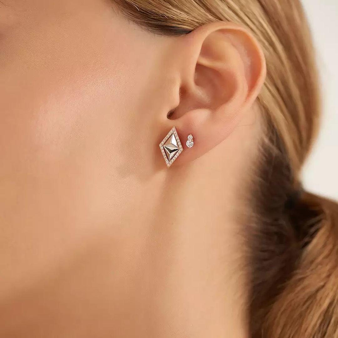 Rhomb 0.28 CT Pırlanta Taşlı Rose Altın Küpe