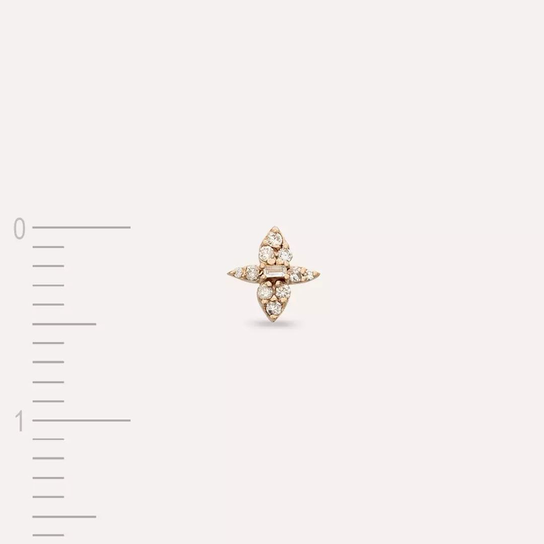 0.15 CT Baget Pırlanta Taşlı Rose Altın Tek Küpe