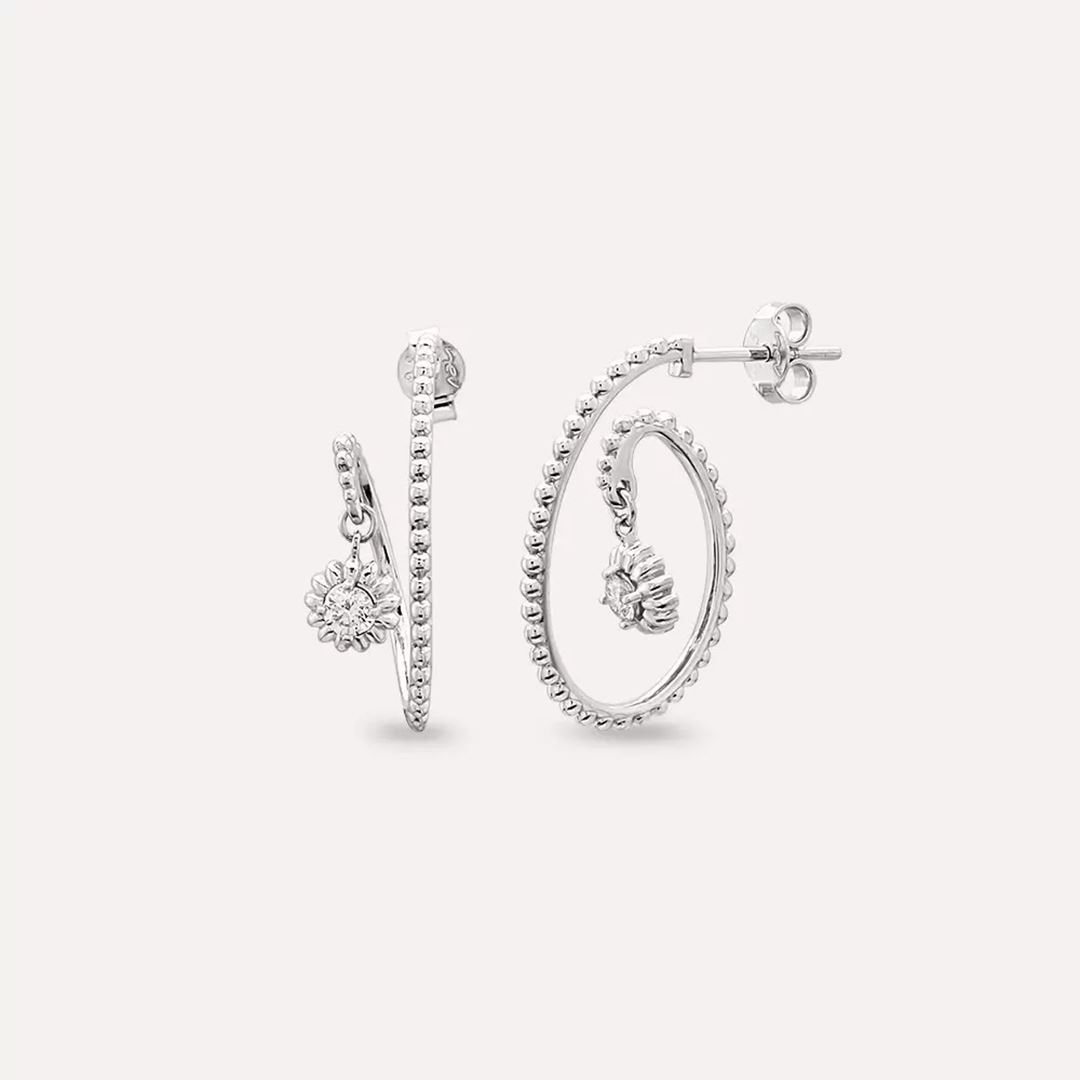 Soleil Pırlanta Taşlı Beyaz Altın Küpe