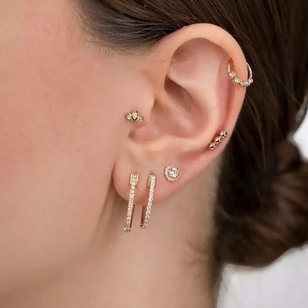 0.25 CT Pırlanta Taşlı Rose Altın Orta Boy Küpe