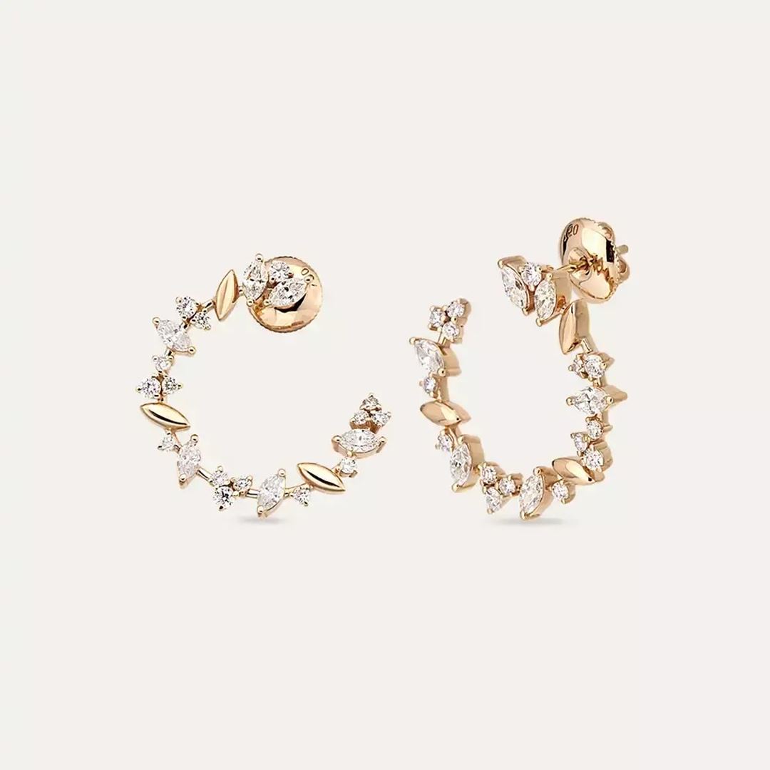 1.82 CT Pırlanta Taşlı Rose Altın Küpe