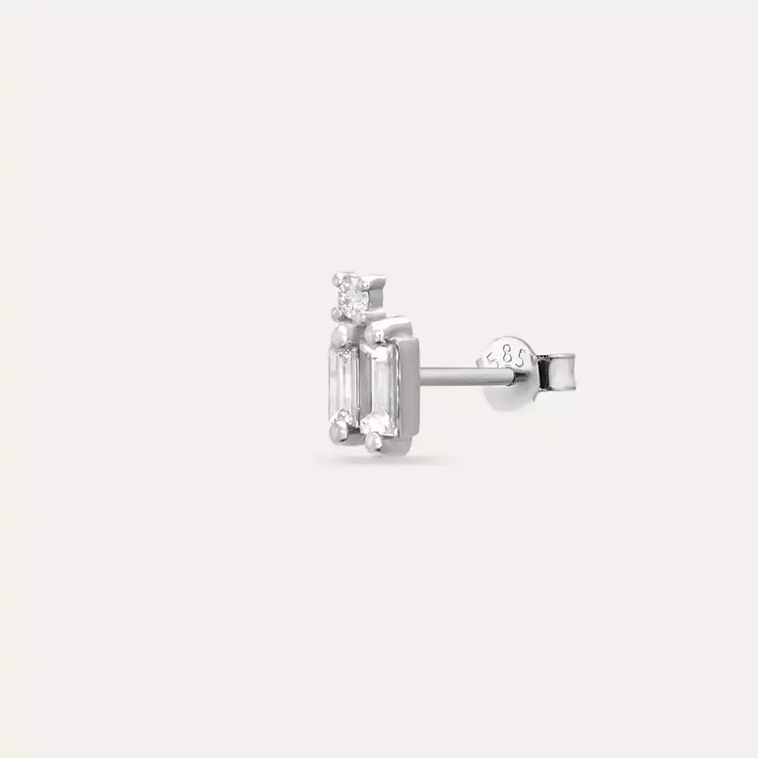 Micra Baget Pırlanta Taşlı Beyaz Altın Mini Tek Küpe