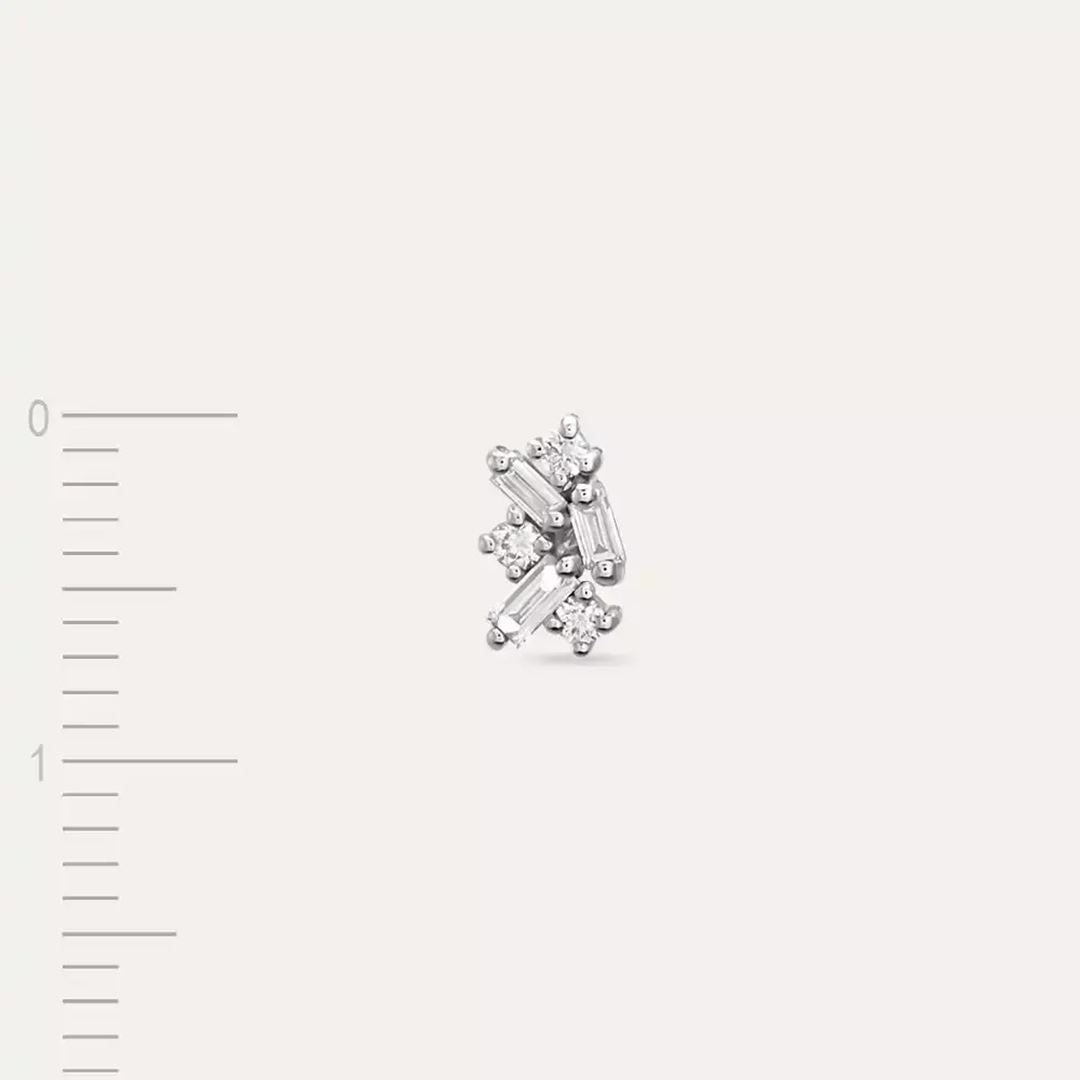Micra  0.13 CT Baget Pırlanta Taşlı Beyaz Altın Mini Tek Küpe