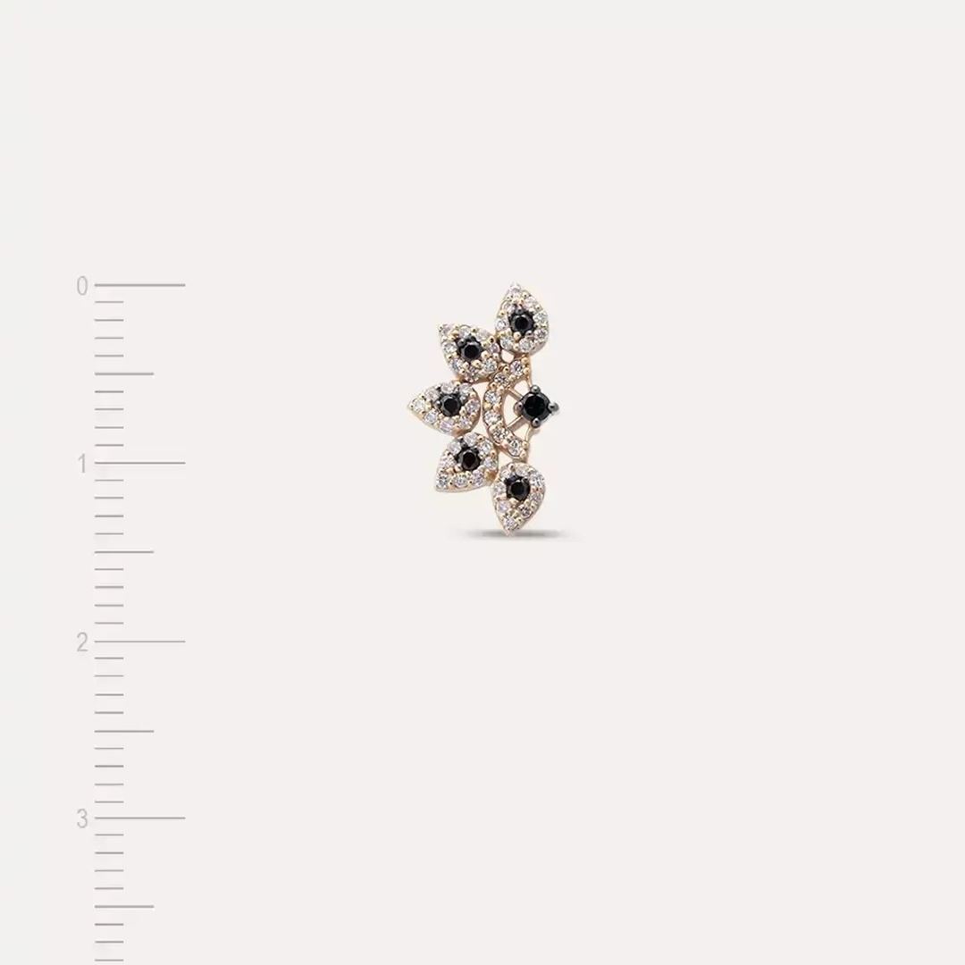 Sparkle Siyah Pırlanta Taşlı Rose Altın Tek Küpe