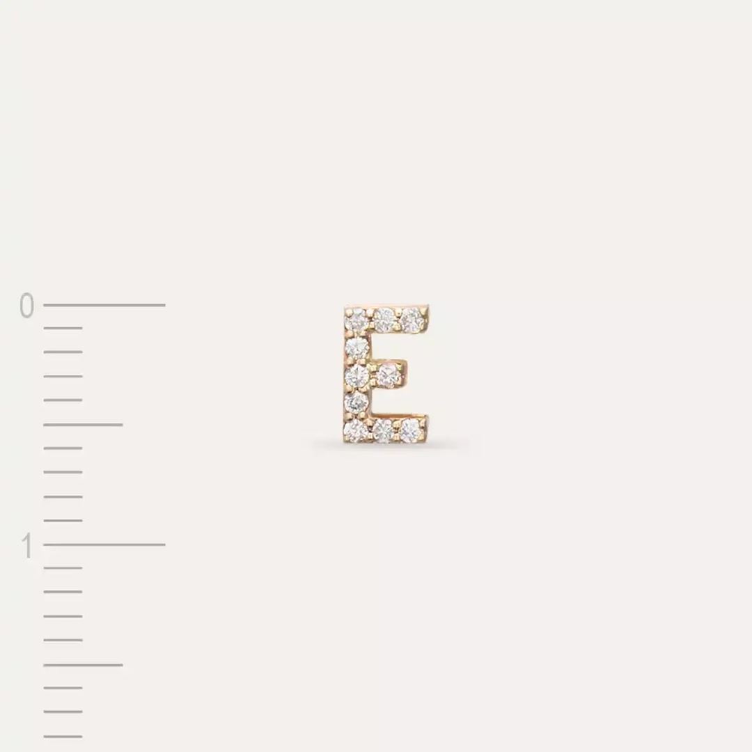 E Harf Pırlanta Taşlı Rose Altın Tek Küpe