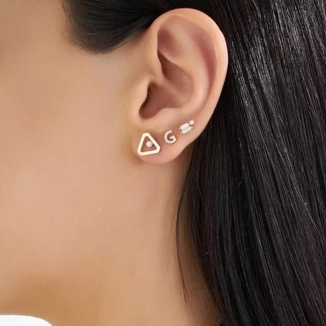 G Harf Pırlanta Taşlı Rose Altın Tek Küpe