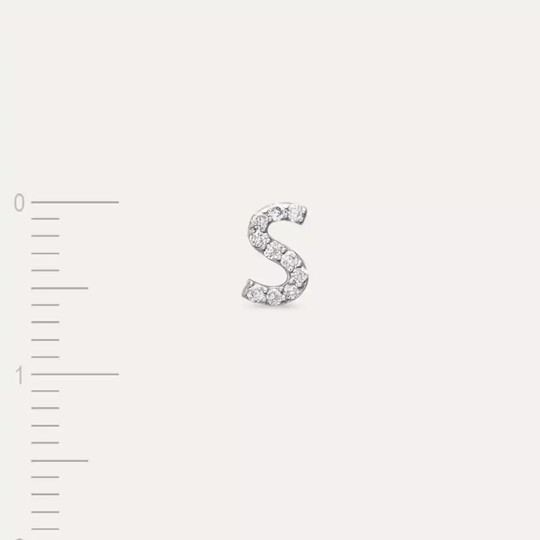 S Harf Pırlanta Taşlı Beyaz Altın Tek Küpe