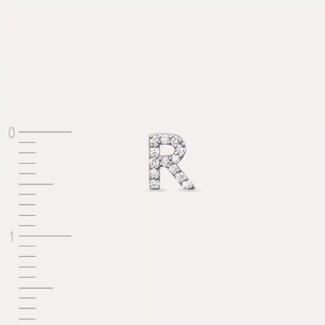 R Harf Pırlanta Taşlı Beyaz Altın Tek Küpe