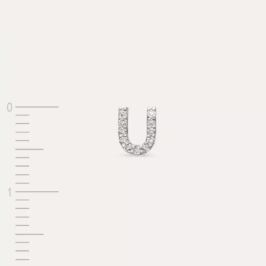 U Harf Pırlanta Taşlı Beyaz Altın Tek Küpe