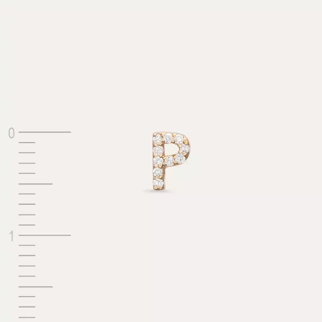 P Harf Pırlanta Taşlı Rose Altın Tek Küpe
