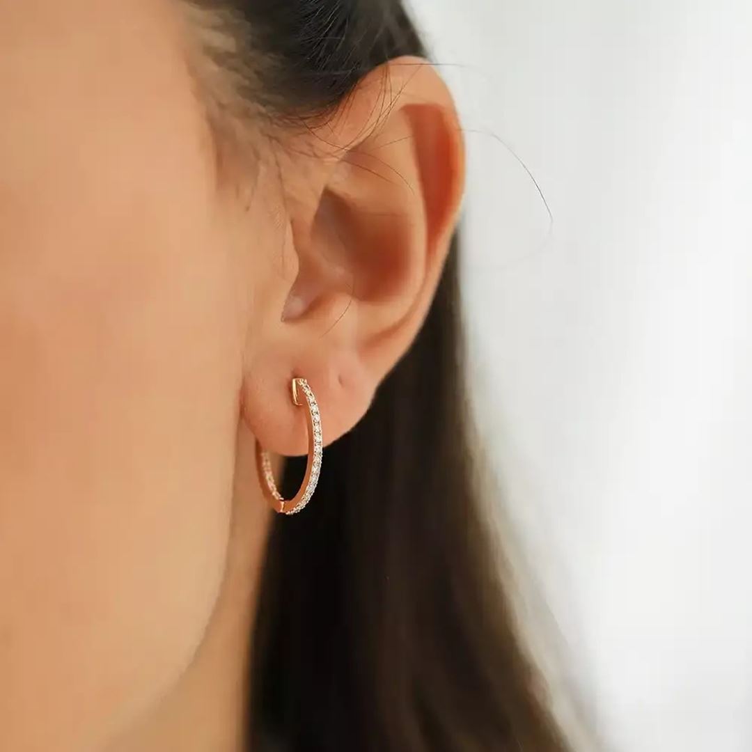 0.48 CT Pırlanta Taşlı Rose Altın Halka Küpe