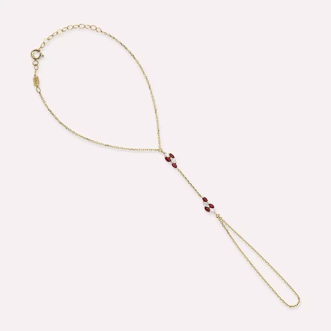 Rubia Markiz Kesim Yakut ve Pırlanta Taşlı Sarı Altın Şahmeran