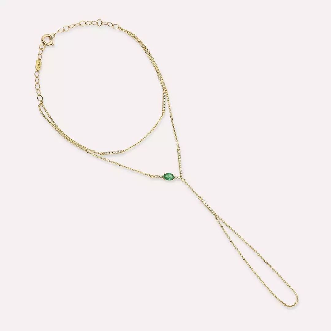 Gemma Oval Kesim Zümrüt ve Pırlanta Taşlı Sarı Altın Şahmeran