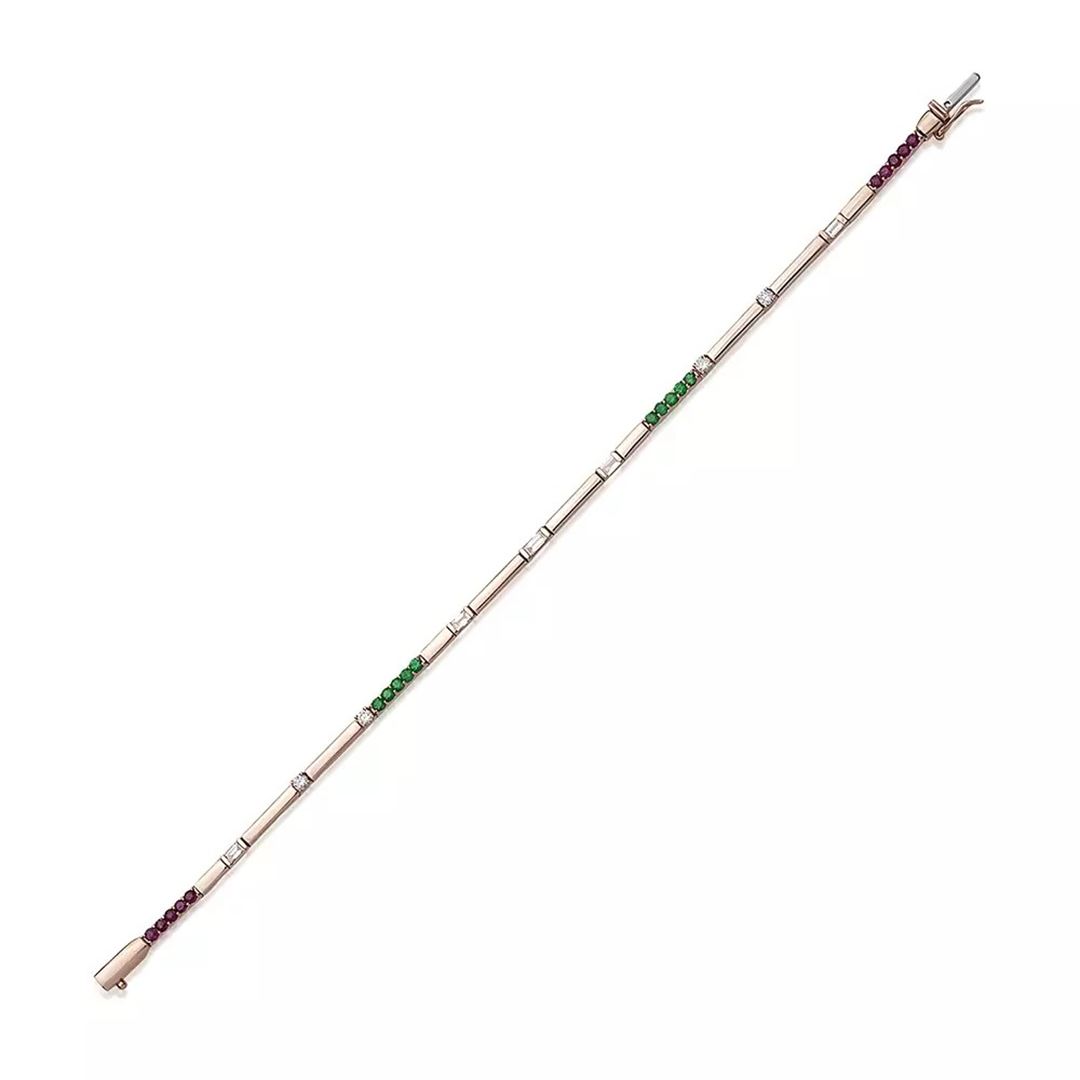 Mosaic 0.98 CT Pırlanta, Yakut ve Zümrüt Taşlı Rose Altın Suyolu Bileklik