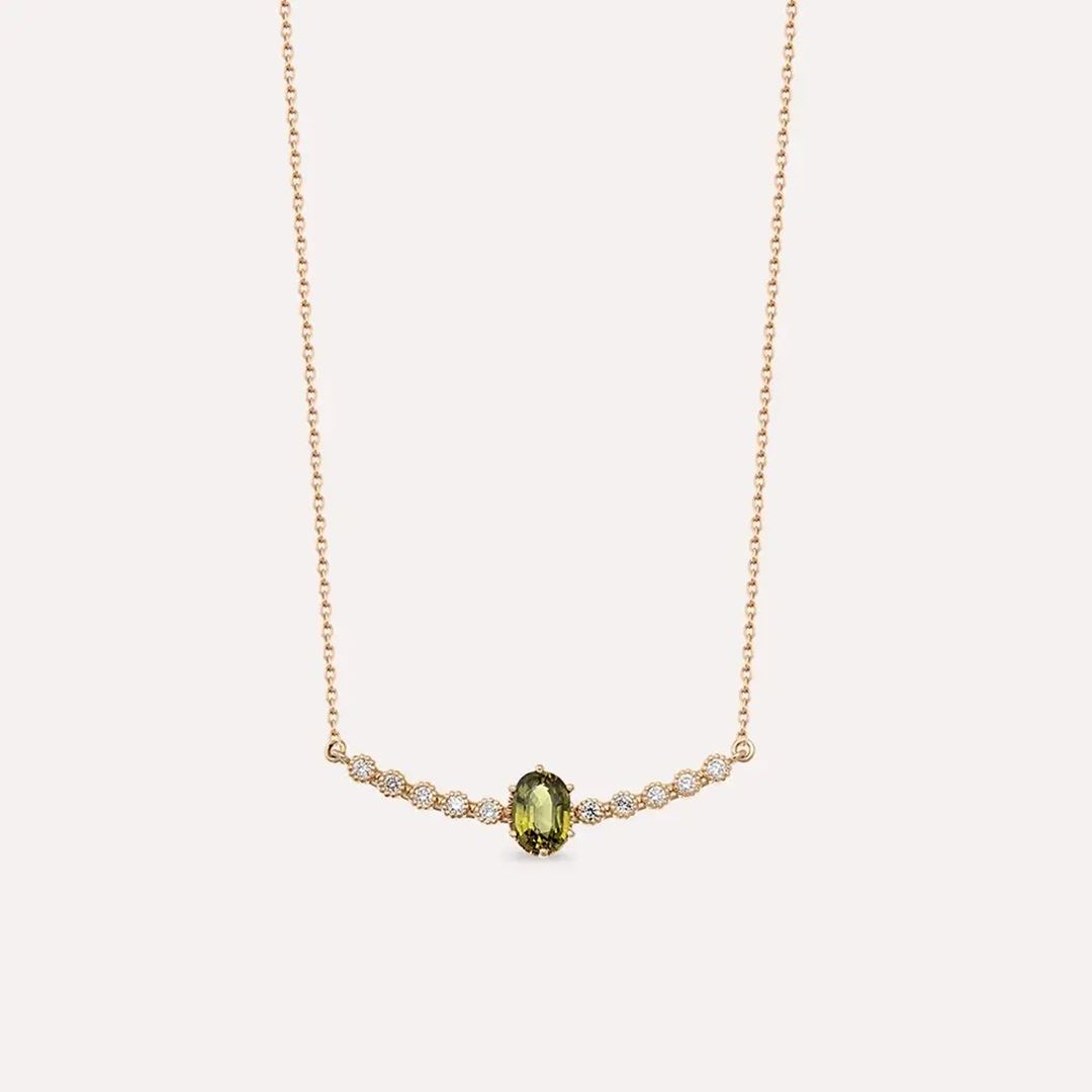 Moss 1.29 CT Green Safir ve Pırlanta Taşlı Rose Altın Kolye