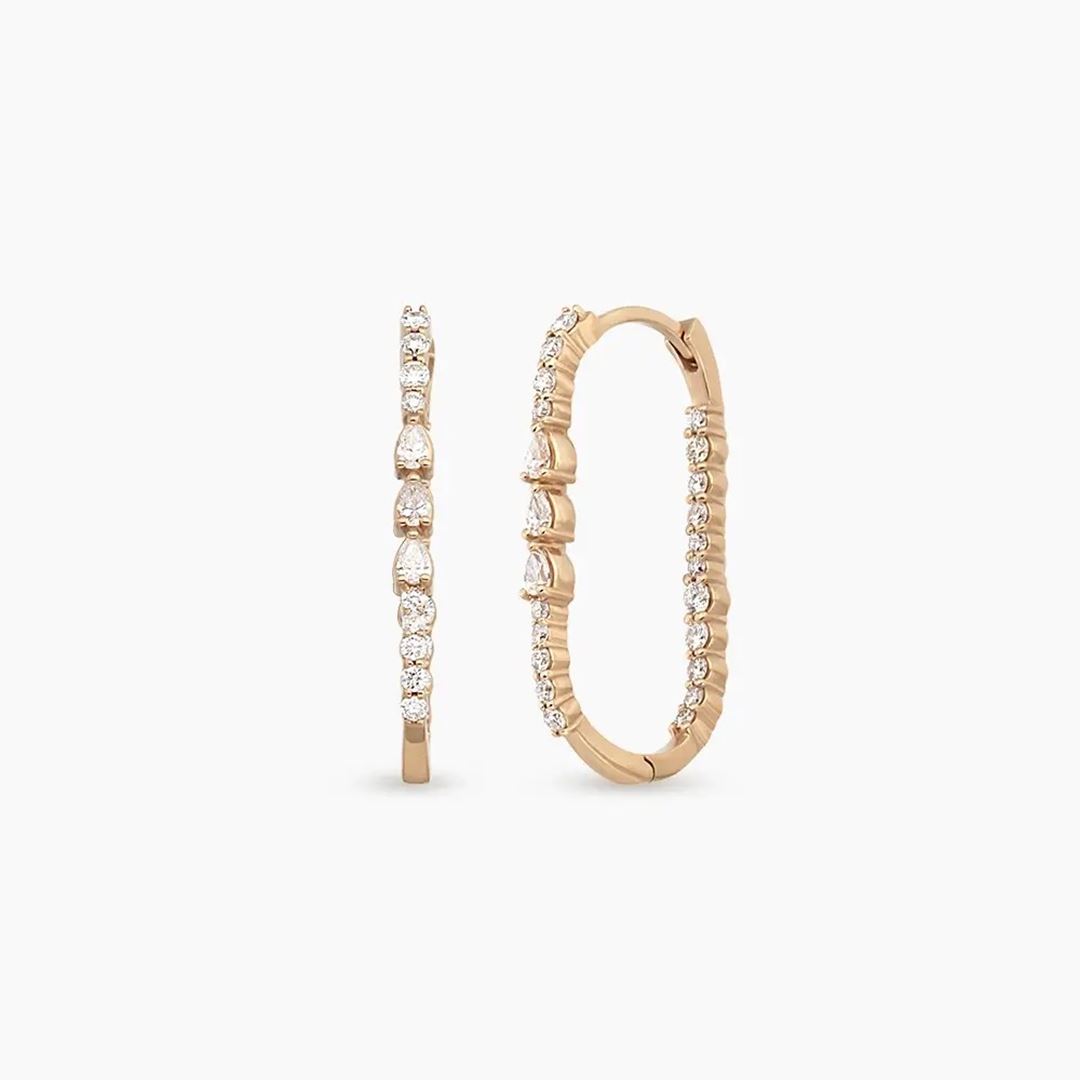 Ligne Damla Kesim Pırlanta Taşlı Rose Altın Küpe