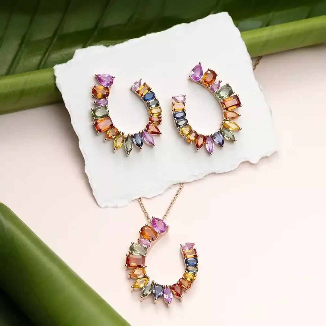 Confetti 7.92 CT Multicolor Safir Taşlı Rose Altın Kolye