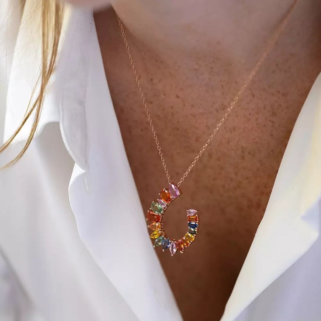 Confetti 7.92 CT Multicolor Safir Taşlı Rose Altın Kolye