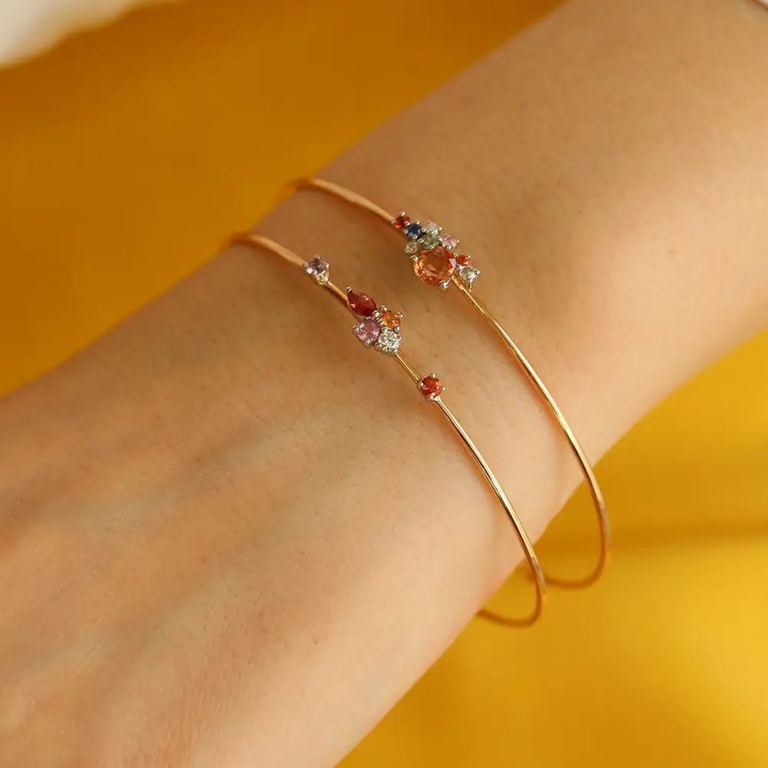 Zoya 1.02 CT Multicolor Safir ve Pırlanta Taşlı Rose Altın Bileklik