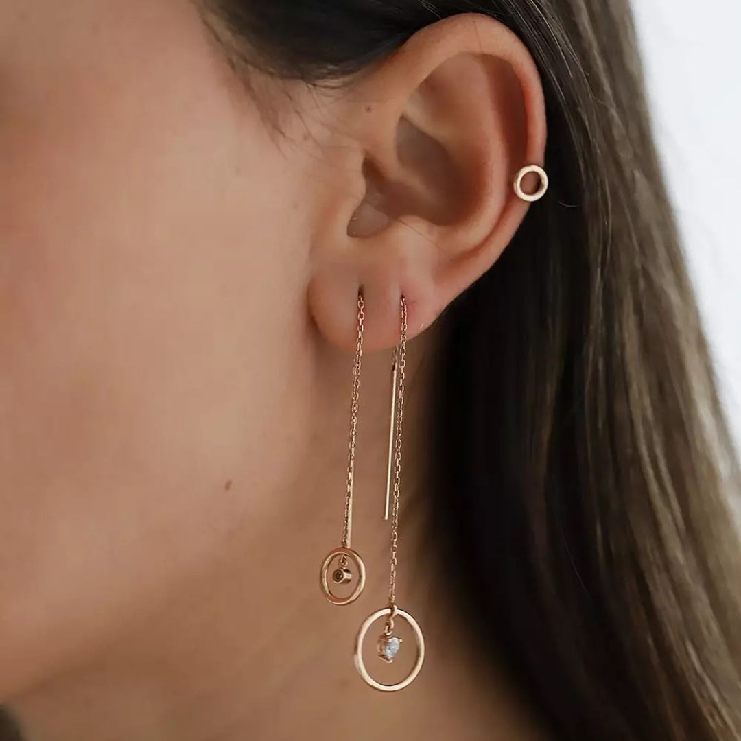 Grove 0.15 CT Damla Kesim Pırlanta Taşlı Rose Altın Sallantılı Küpe