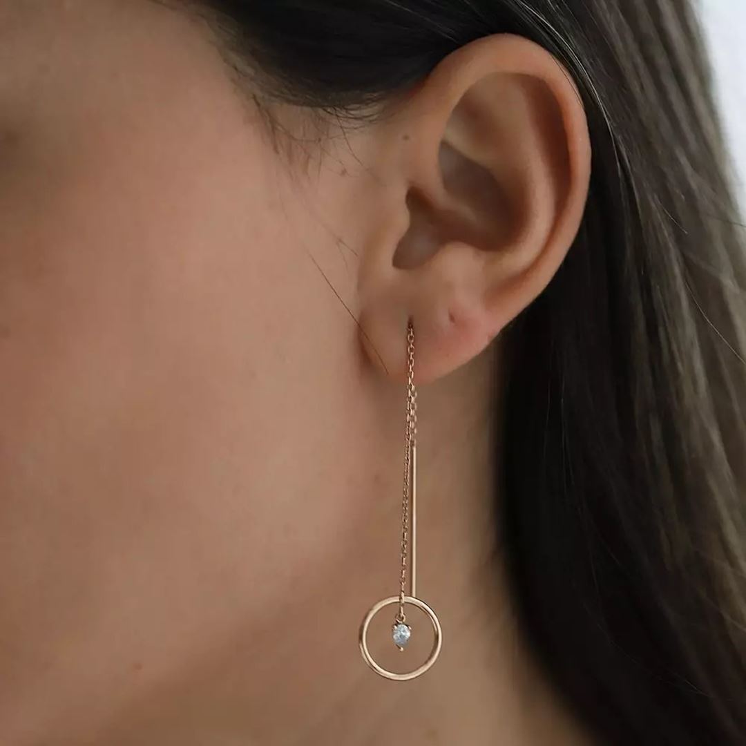 Grove 0.15 CT Damla Kesim Pırlanta Taşlı Rose Altın Sallantılı Küpe