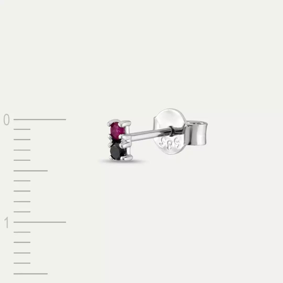 Mild Siyah Pırlanta ve Yakut Taşlı Beyaz Altın Tek Küpe