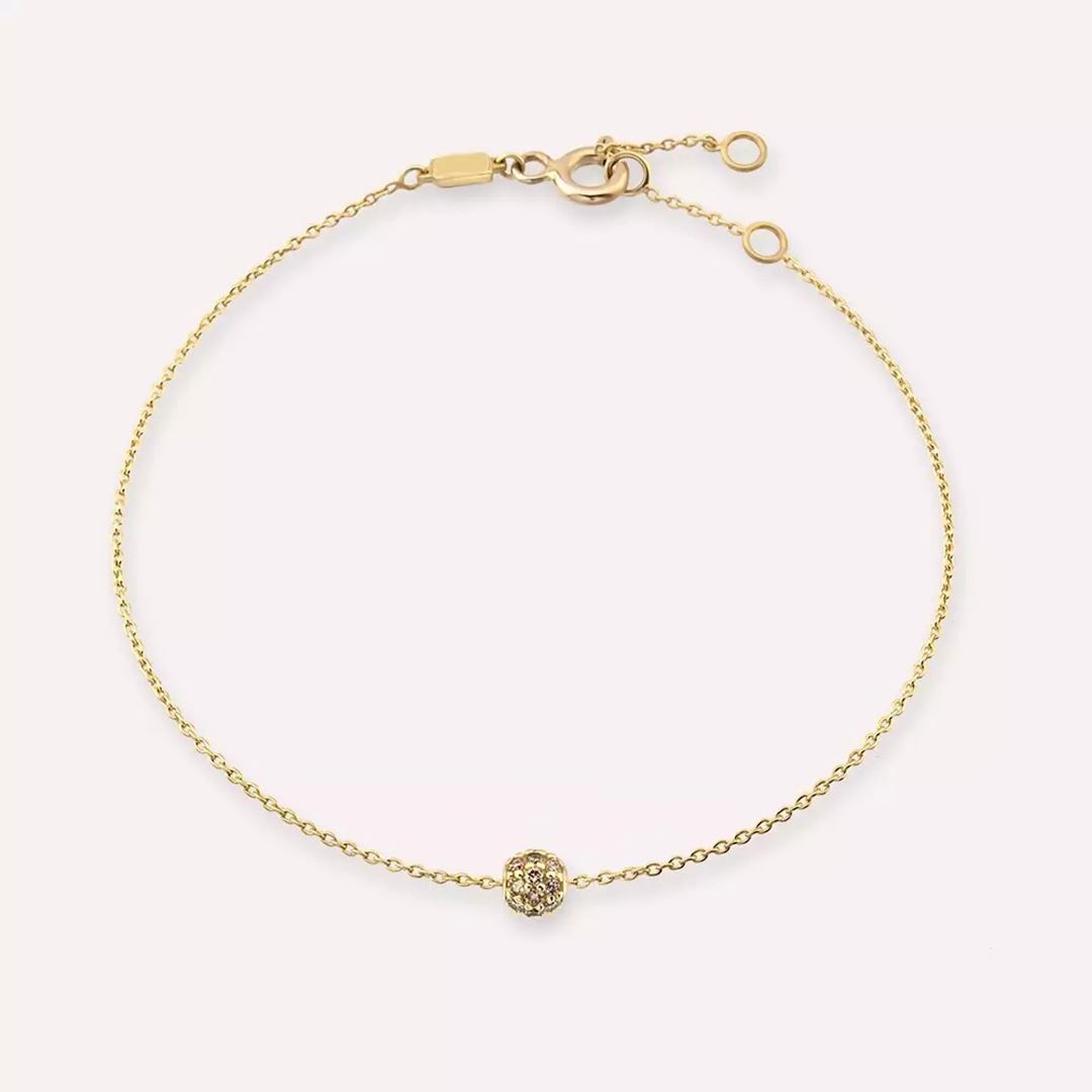 0.28 CT Brown Pırlanta Taşlı Sarı Altın Bileklik