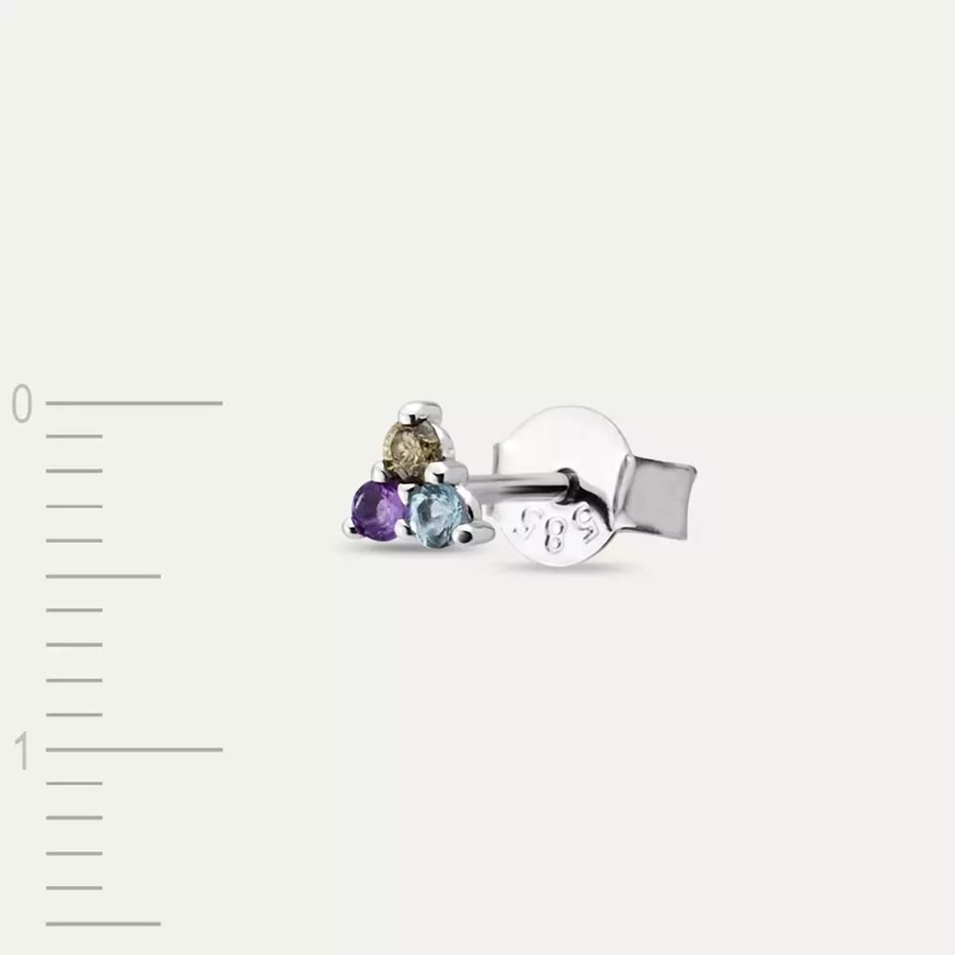 Triangle Brown Pırlanta, Ametist ve Aquamarin Taşlı Mini Tek Küpe