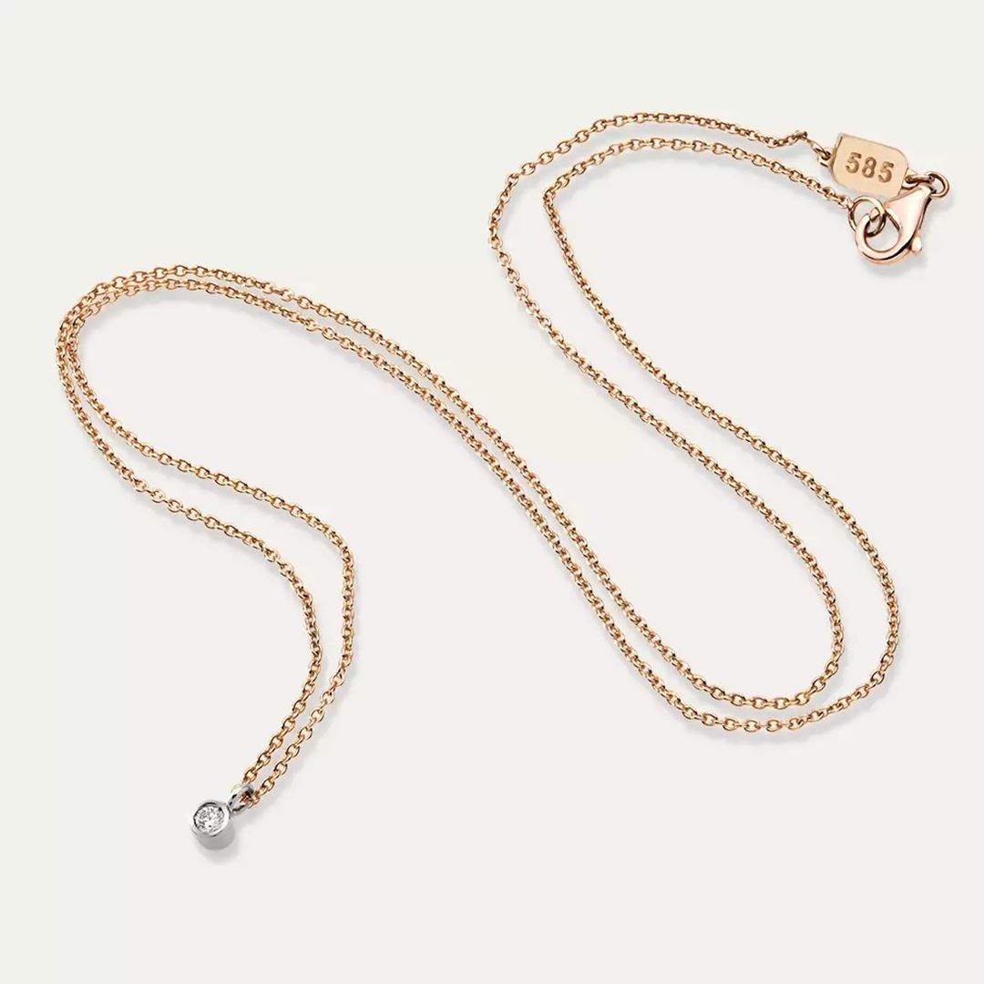 Rose ve Beyaz Altın Tektaş Kolye