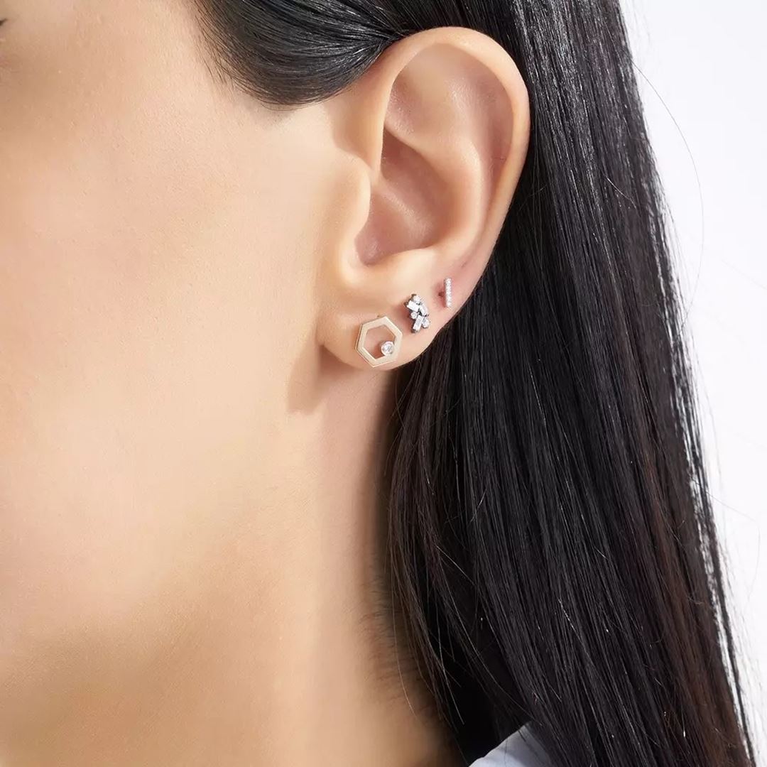 Hexa Pırlanta Taşlı Rose Altın Tek Küpe