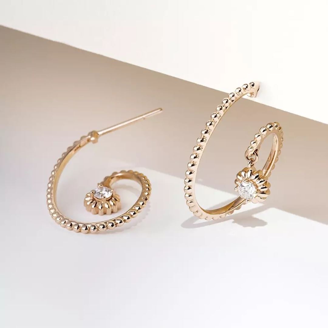 Sunflower Pırlanta Taşlı Rose Altın Küpe